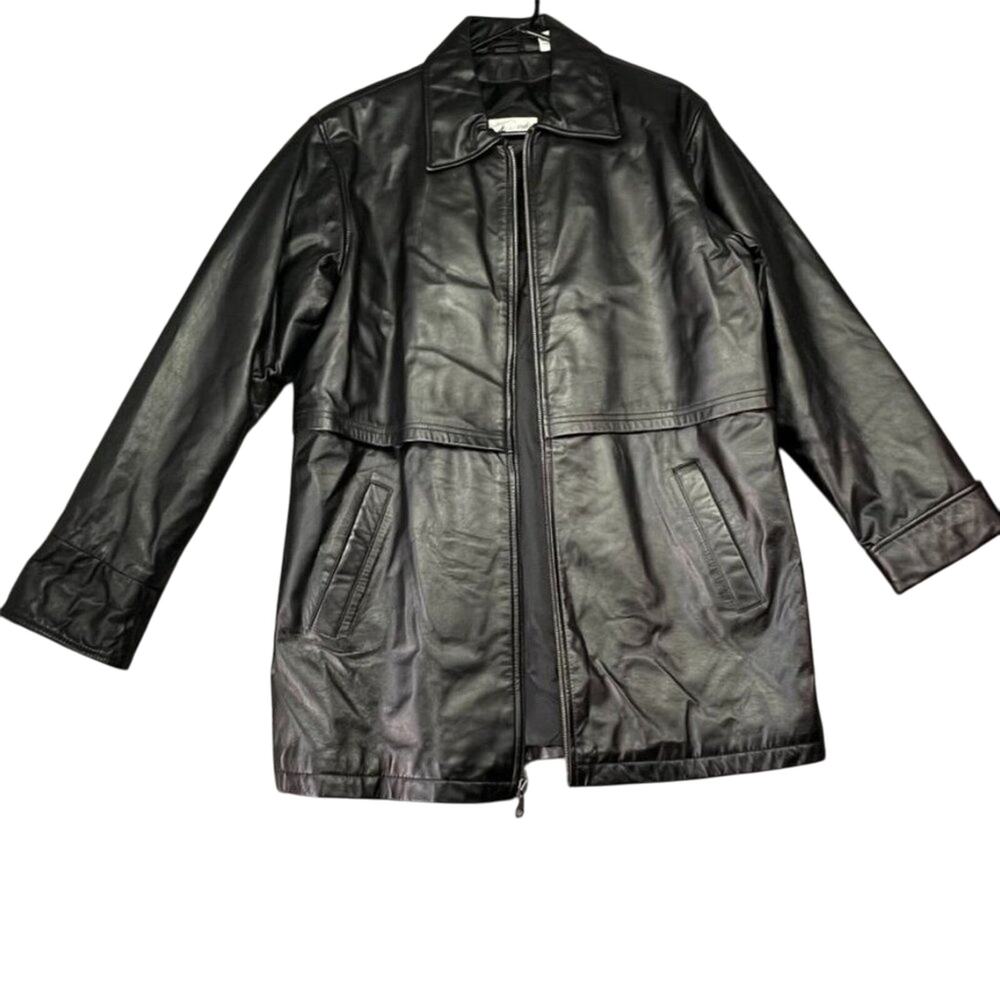 Ricardo Jacket Womens Large Black Drawstring Waist Leather Long Coat